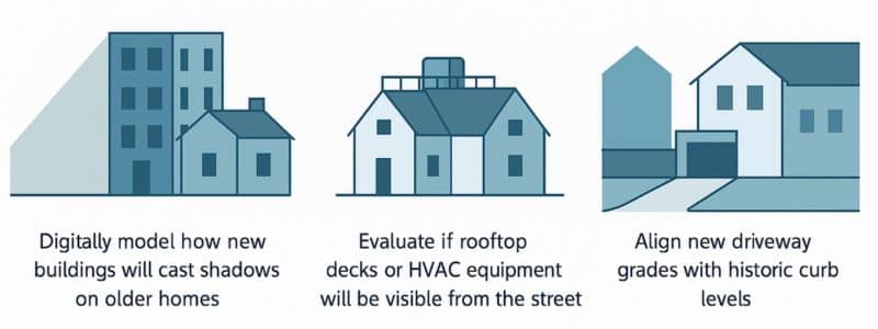 LiDAR Mapping Use Cases in Austins Historic Neighborhoods - ALTA SURVEY Texas Visual diagram showing how LiDAR mapping in Austin TX is used to model shadows, rooftop visibility, and driveway alignment in historic areas.