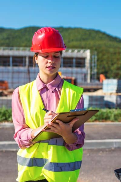 Engineer reviewing site plan - ALTA SURVEY Texas Civil engineer reviewing site plans on a construction site to ensure proper drainage design