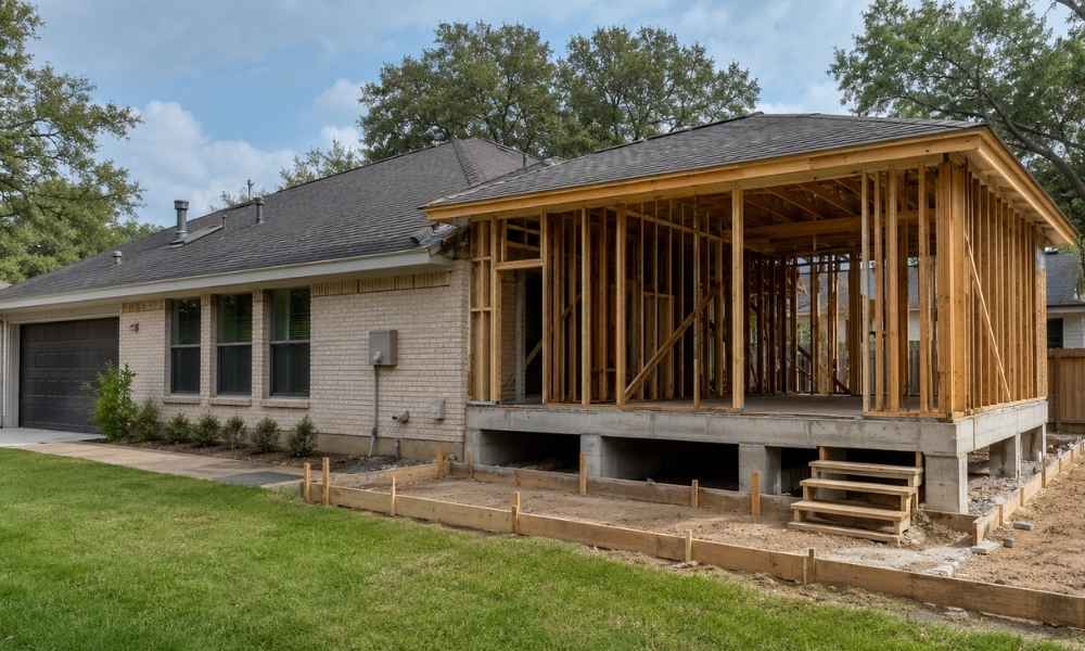 Houston home addition - ALTA SURVEY Texas Houston home addition under construction with a raised foundation showing different floor elevations