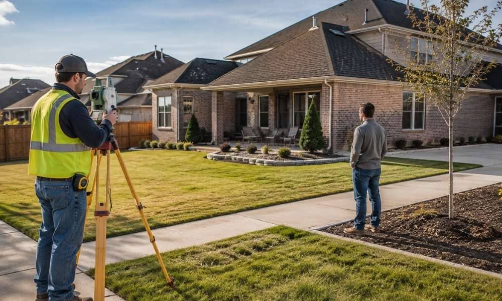 Frisco tx residential property survey - ALTA SURVEY Texas Surveyor conducting a property survey at a Frisco, Texas home
