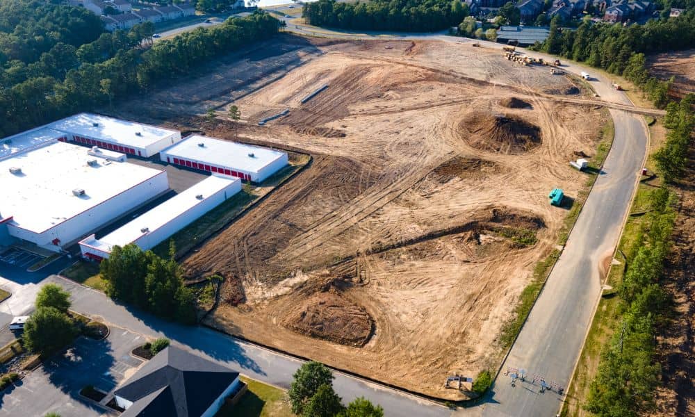 Aerial view of a commercial development site used for early planning with an ALTA land survey